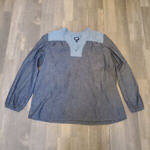 Women's Tall Chambray Mix Peasant Top Lands' End Size 18